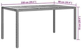 Szürke kerti étkezőasztal 150x90x75 cm Polirattan