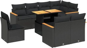 vidaXL 9 részes fekete polyrattan kerti ülőgarnitúra párnákkal