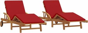 vidaXL Napozó párnával 2 pcs Piros 200 x 67 x 84cm Tömör akácfa
