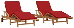 vidaXL Napozó párnával 2 pcs Piros 200 x 67 x 84cm Tömör akácfa