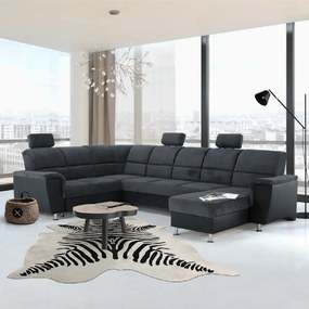 Ülőgarnitúra, műbőr fekete/szövet sötétszürke, balos, SANTIAGO U