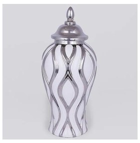 Kerámia tégely 35x18,5 cm ezüst/fehér