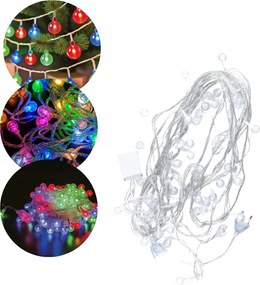 Karácsonyfa lámpák színes golyók átlátszó kábelen 50LED IP20