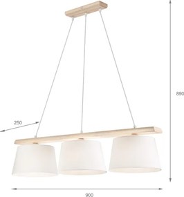 AIDA függeszték kötéllel, 3x E27/60W/230V, Ø 25 cm, tölgy/fehér