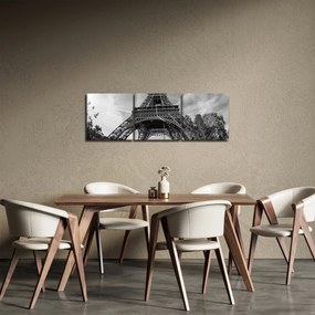 Kép - Eiffel-torony, fekete-fehér (órával) (90x30 cm)