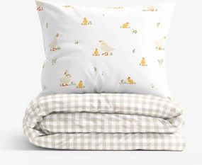 Goldea pamut ágyneműhuzat - kacsák és kockás latte 220 x 200 és 2db 70 x 80 cm