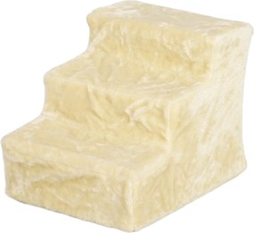 PawHut Kiskutya Lépcső, 3 Fokozat, 35 cm Magas, Kis Kutyák és Macskák Számára, Kiskutya Lépcső és Lépcsőzár Fehér Plüss Borítással Ágyhoz, Kanapéhoz,