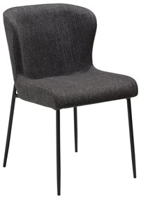 Glam design szék, fekete bouclé, fekete fém láb