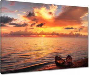 Vászonkép 80x60 Csónakok naplementekor Naplemente a tengeren Kilátás