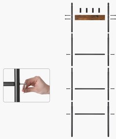 Létra ruhaakasztó, 5 szintes, rusztikus barna és fekete 44x160cm