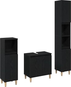vidaXL Fürdőszoba bútor szett 3 pcs Fekete tölgy Mérnöki fa és fém