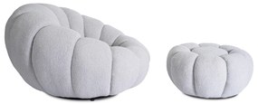 Designer Fotel Lábtartóval Szürke Bouclé Szövettel. PETTIT