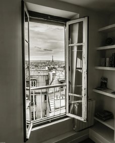 Poszter 40x50cm Az Eiffel-torony a Montmartre 3 lakás ablakán keresztül látható,
