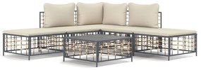 6 részes antracitszürke polyrattan kerti ülőgarnitúra párnákkal