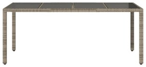 szürke polyrattan üveglapos kerti asztal 190 x 90 x 75 cm