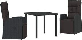vidaXL Kert étkező szett párnával 3 pcs Fekete polirattan