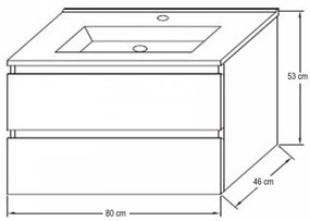 Porto 80 alsó fürdőszoba bútor mosdóval sonoma tölgy színben