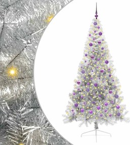 vidaXL Mesterséges, előre világított karácsonyi fa Ezüst 210 cm PET