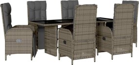 vidaXL 7 részes szürke polyrattan kerti étkezőgarnitúra párnával