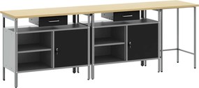 vidaXL Munkapad készlet fiókkal 3 pcs Fekete és Szürke Porszórt acél