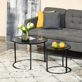 HOMCOM 2 db Modern Függőleges Kerek Oldaltálca Műmárvány Lappal és Acélvázzal Ø60x46 cm és Ø40x40 cm Fekete | Aosom