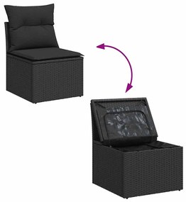 10 részes fekete polyrattan akácfa kerti ülőgarnitúra párnákkal