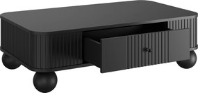 Vesper dohányzóasztal 103x60 cm fiókkal – fekete / fekete fogantyúkkal / gömb lábakkal