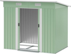 Outsunny Fém Kerti Tároló 2.3m² 207 x 130 x 182 cm Eszköztároló Ferde Tető Ablakkal Alapzattal Csúszóajtókkal Időjárásálló Kerti Sátor | Aosom