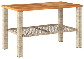 bézs polyrattan és akácfa kerti asztal 70 x 38 x 42 cm