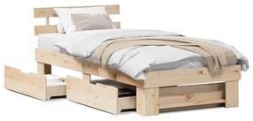 Ágykeret fejtámlával fiókkal Barna 75 x 190 cm Tömör fenyőfa