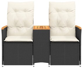 2 személyes fekete polyrattan dönthető kerti kanapé asztallal