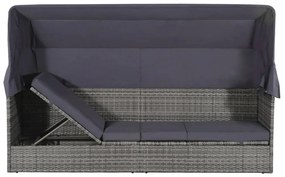 Szürke polyrattan napellenzős kerti ágy 205 x 62 cm
