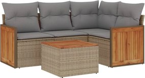 vidaXL 5 részes bézs polyrattan kerti ülőgarnitúra párnákkal