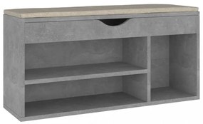 betonszürke szerelt fa cipőtároló pad párnával 104 x 30 x 49 cm