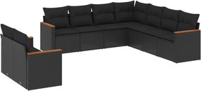 vidaXL 9 részes fekete polyrattan kerti ülőgarnitúra párnákkal