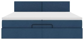 Ottomán ágykeret matraccal Kék 200x200 cm szövet