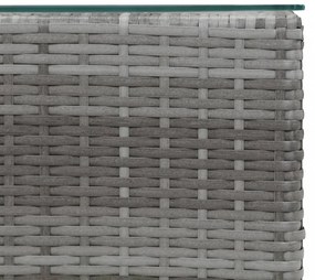 3 db szürke polyrattan kisasztal üveg asztallappal