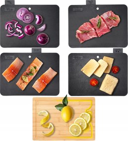 4x Konyhai vágódeszka műanyag fekete ételosztó szett