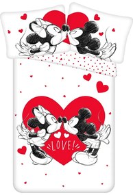 Piros-fehér egyszemélyes pamut gyerek ágyneműhuzat 140x200 cm Mickey and Minnie "Love" – Jerry Fabrics