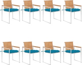 vidaXL 8 db tömör tíkfa kerti szék párnákkal