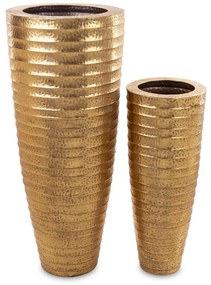 Antik jellegű fém arany kerek nyakú 2db-os padlóváza szett 121x51x51 / 88x35x35cm