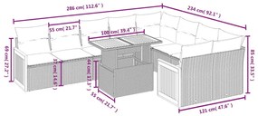 10 részes fekete polyrattan kerti ülőgarnitúra párnákkal