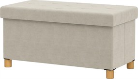 HOMCOM Összecsukható Tároló Puff 67L, Puff Párnázott Tetővel és Bársonyos Borítással, 76x38x38cm, Krémfehér | Aosom