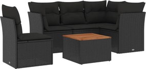 vidaXL 6 részes fekete polyrattan kerti ülőgarnitúra párnákkal
