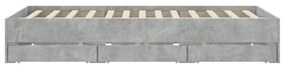 betonszürke szerelt fa ágykeret fiókokkal 150 x 200 cm