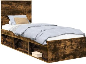 vidaXL Ágykeret fejtámlával Füstölt tölgy 75 x 190 cm Tömör fenyőfa