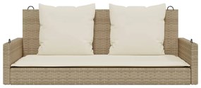 bézs polyrattan hintapad párnával 119 x 56 x 48 cm