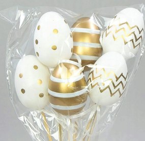 Tojás műanyag fehér 6 db-os csúcsos csíkos, pöttyös, 26cm.