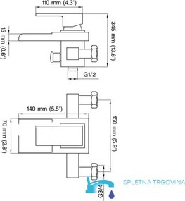 Fali kádtöltő csaptelep EYN SK3542 LED-világítással és vízeséses kifolyóval, króm, ezüst és fekete-fehér kivitelben
