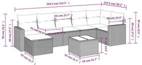 8 részes fekete polyrattan kerti ülőgarnitúra párnákkal